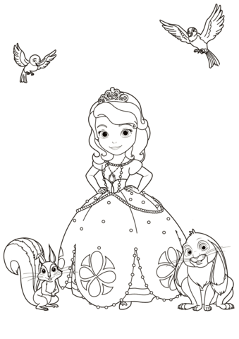 Sofia With Animals Coloring Page